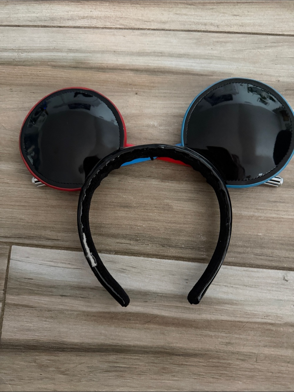 Disney Black patent MTFBWY Headband with Red and Blue Lightsaber Ears Rare - Picture 2 of 3